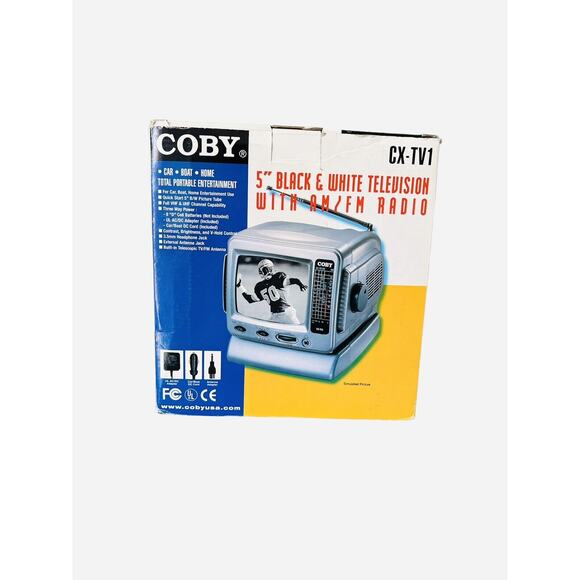 Vintage 2003 Coby CX-TV1 5” B&W TV AM/FM Radio Rare Portable Battery Operated
